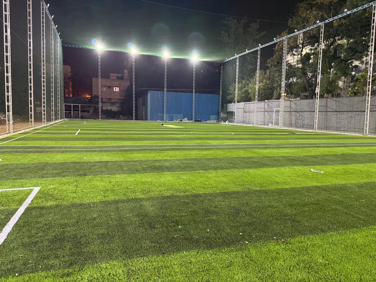 Aerial view of Play Matrix football turf in Padmanabhanagar